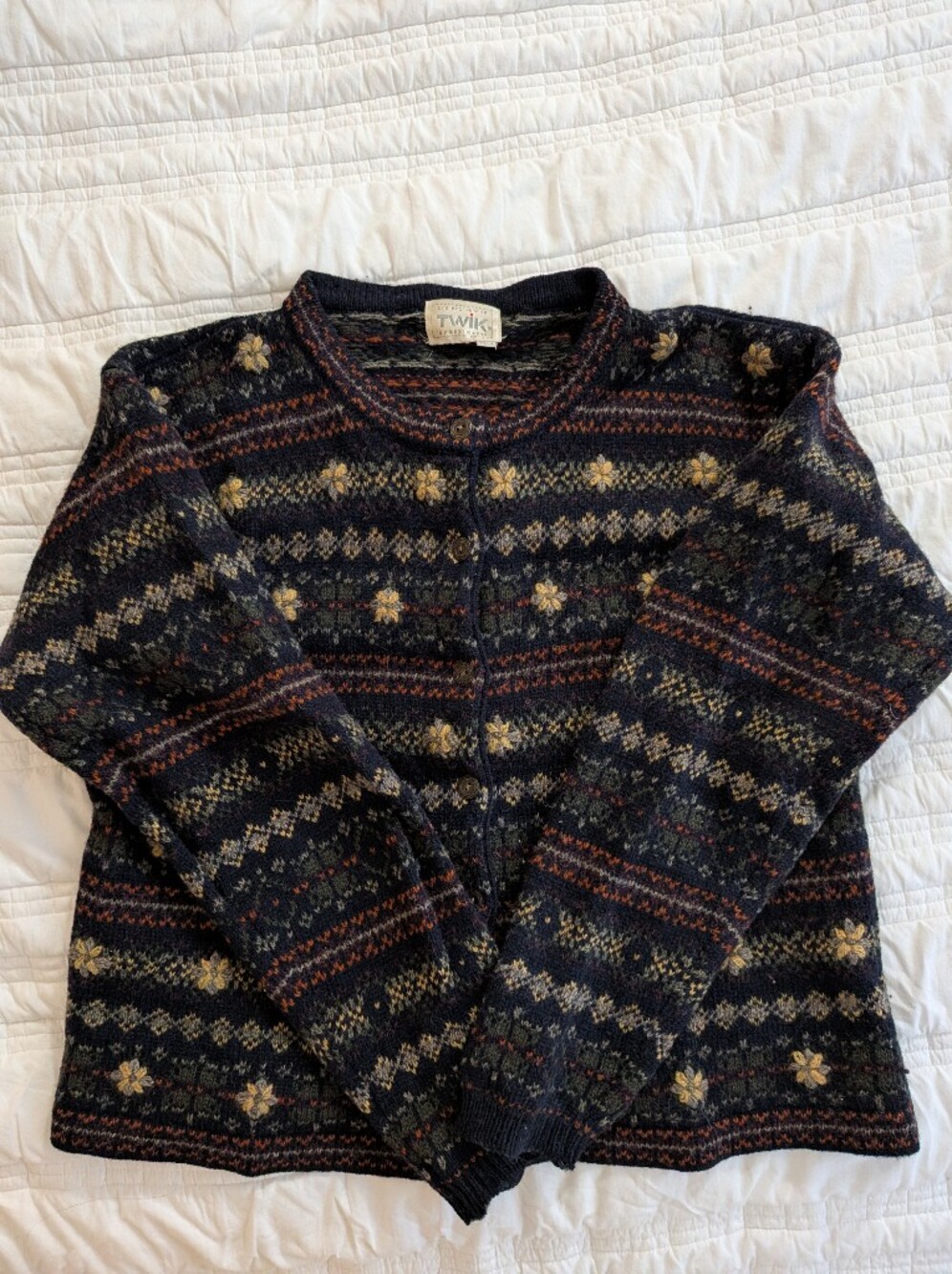 Vintage Wool Knit Fairisle Cardigan With Embroidery